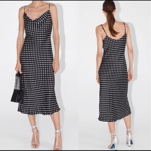 Zara Polka Dot Scowl Neck Slip Midi Dress